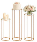 Gold Metal Cylinder Pedestal Stands 3-Pack for Party Decor & Cake Displays