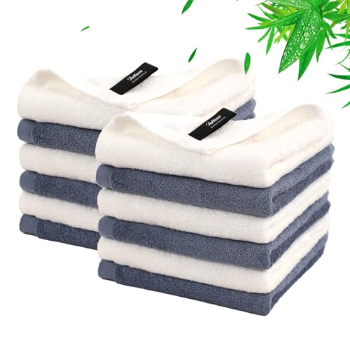 Large Reusable Face Wash Cloths 13x13 Inch for Sensitive Skin - White & Slate Blue 12 Pack