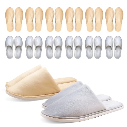 Indoor Spa Slippers 12 Pairs Unisex Washable Non-Slip Closed Toe Grey & Beige