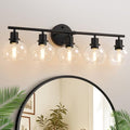 Matte Black 5-Light Bathroom Vanity Light Fixture with Clear Glass Globes - Reversible Wall Sconce for Bathroom, Bedroom, Hallway, Living Room, Porch - Indoi