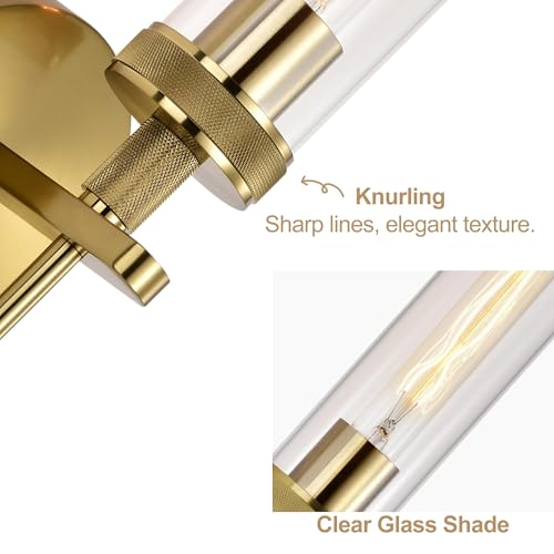 LaLuLa Gold-Clear Glass Vanity Lights Set of 2 Modern Industrial Bathroom Wall Sconces