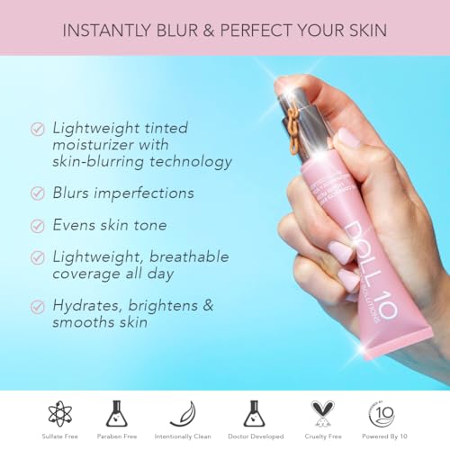 Doll 10 TCE Liquid Filter ? CC Cream Foundation - Liquid Foundation - Lightweight Tinted Moisturizer & Skin Tint - Blurs Pores & Fine Lines - Vegan - Clean Makeup - [Light] - 30 Day Supply