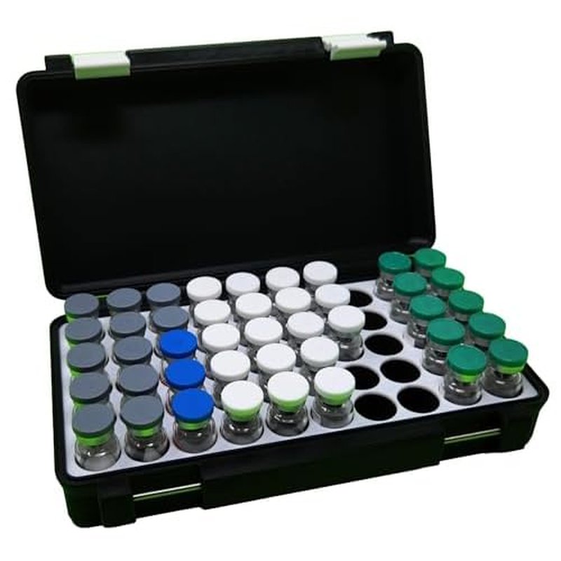 3D Printed - 3ml Vial Storage Case - Freezer Safe Hard Shell Peptide Case for Home, Fridge, Travel (Black/White, 50 3ml Vials)