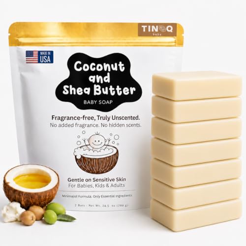 Fragrance-Free Baby Bar Soap Pack of 7 - Unscented Organic Gentle Skin Care for Toddlers and Adults