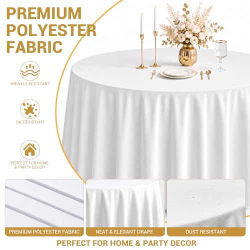 White Round Tablecloth 120 Inch, 10 Pack Washable Polyester Cover for Dining & Events - Variation of White / 10 Pack