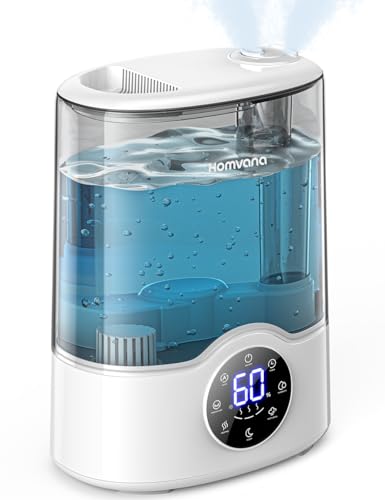 Homvana Grey 7L Large Room Humidifier with Warm & Cool Mist, Auto Humidity Control, Quiet Top-Fill Design