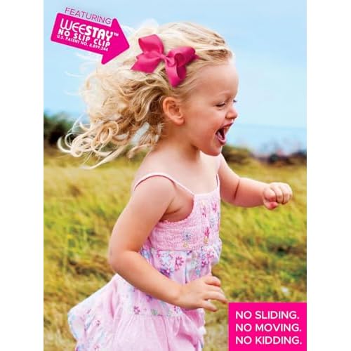 Wee Ones Girls' Toddler Christmas Holiday Embroidered Moonstitch or Printed Grosgrain Hair Bows on WeeStay no-slip clip, King, Red Santa Stitch