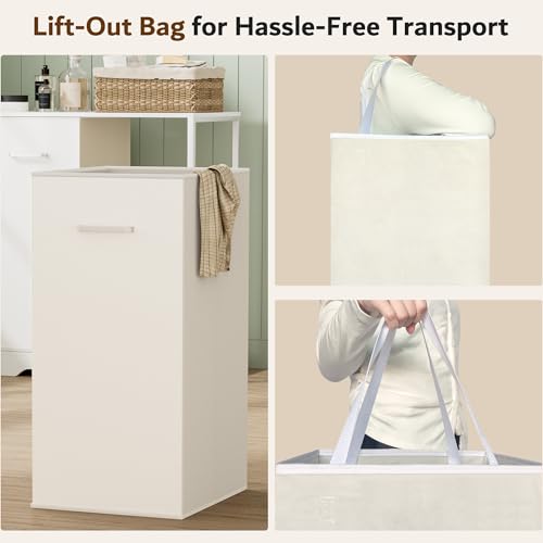 Heeytilly 120L Double Pull-Out Laundry Hamper Cabinet with Removable Bags, White, 23.6"L x 13"W x 29.5"H