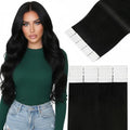 24 Inch Tape-In Hair Extensions Human Hair Black for Long Hair - Variation c1