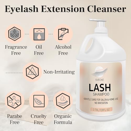 Eyelash Shampoo, 128 fl.oz/3.78L, with 50 Lash Extension Aftercare Cards, Foaming Cleanser for Professional Salon and Home Use