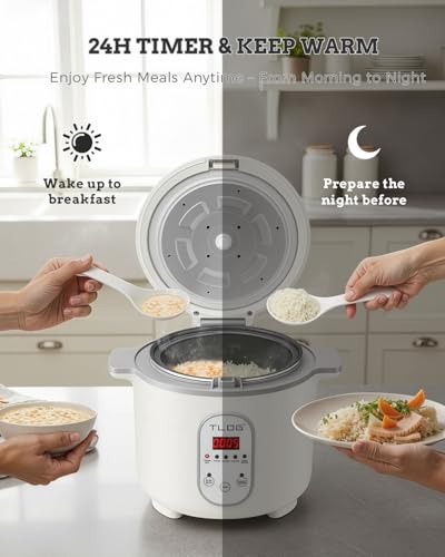 Grey TLOG Low Carb Rice Cooker 4-Cup Uncooked 2L with 5 Presets & 24H Timer