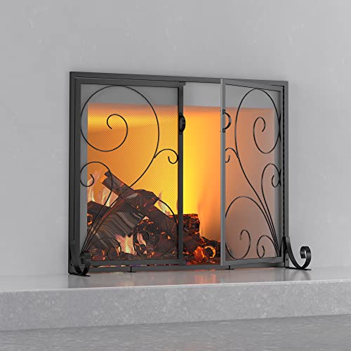 Fire Safety Fireplace Screen Steel Mesh Guard 37.8"L x 30.7"H - Fire Beauty
