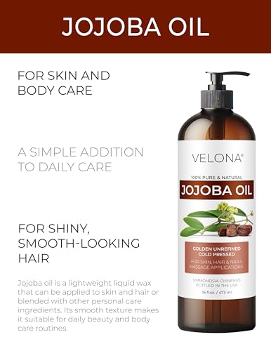 Velona Jojoba Oil 32 Fl Oz - Cold Pressed Unrefined Body & Hair Oil with Pump - Pack of 1