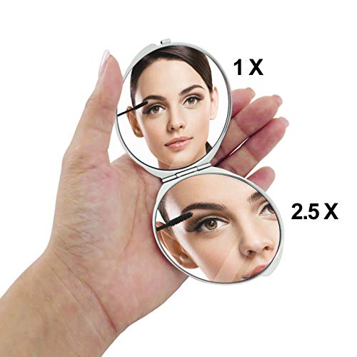 MADDesign Mother of Pearl Compact Mirror with Cranes & Apricot Tree Design - Travel Makeup Mirror, 2.5x Magnification
