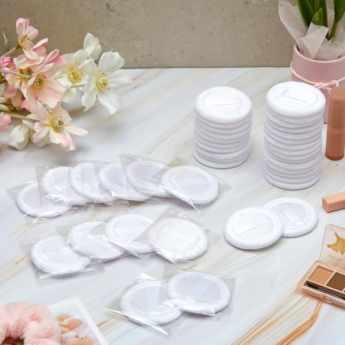 Cotton Powder Puffs - White, 100 Pack, Soft & Gentle Makeup Applicators