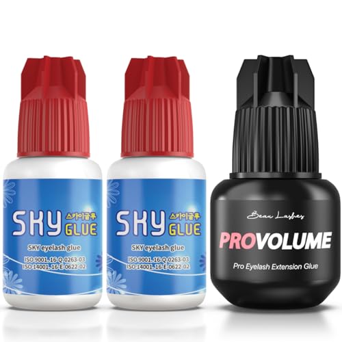 Sky Glue S+ 2 Pack & Pro Volume Eyelash Extension Glue | Professional Black Adhesive | Long Lasting Semi Permanent Lash Extensions | Super Strong & Fast Drying (1-2s) | 7+ Weeks Retention | 3 x 5ml