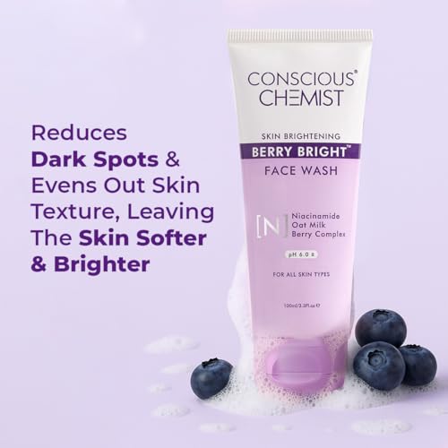 Conscious Chemist¢ç Niacinamide Face Wash | 100ml | Pore Refining & Brightening Cleanser for Men & Women | With Blueberry & A?a? Berry Extracts | All Skin Types | Gentle & Cruelty-Free ? Berry Bright