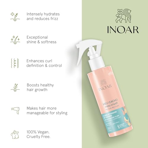INOAR Meu Cacho Meu Crush Curl Activator with Plant-Based Collagen & Vitamin E for Enhanced Curl Definition & Hydration, 6.7 fl.oz