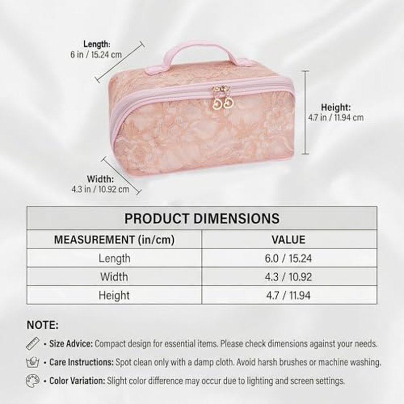 2026 New Makeup Bag for Women Girls,Lace Large Capacity Cosmetic Bag,Open Flat Travel Toiletry Bag,Hollow Out Makeup Organizer Bag With Divider and Handle(Pink)