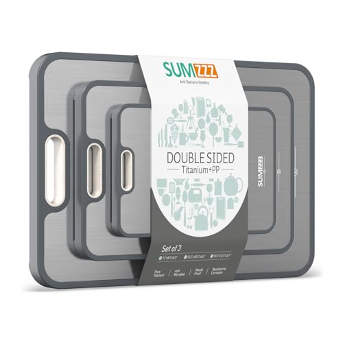 Set of 3 Double-Sided Titanium & Food-Grade PP Cutting Boards - Silver