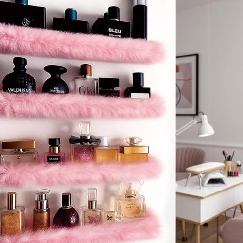 Care&More YJ 15 Inch Nail Polish Shelves, 4-Pack Fuzzy Display Nail Polish Rack for Storing Nail Bottles, Sunglasses, Essential Oils, Plush Soft Pink