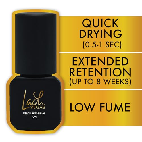 Black Lash Glue for Eyelash Extensions (5ml) ? 0.5-1 Sec Fast Drying Professional Eyelash Extension Glue with 6-7 Week Retention ? Oil and Waterproof Eyelash Adhesive