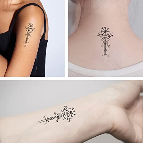 6 Sheets Temporary Tattoos for Women Adults Ancient Viking Art Deco Vegvisir Navigation Compass Temporary tattoo for Men for Woman Neck