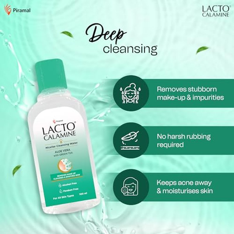 Lacto Calamine Micellar Water Makeup Remover with Aloe Vera, Green Tea and Niacinamide ? 3.38 fl oz (100 ml)