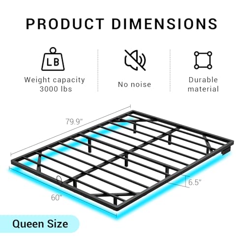 Queen Size Floating Metal Bed Frame with Smart LED Lights & Charging Station - Mashomdec