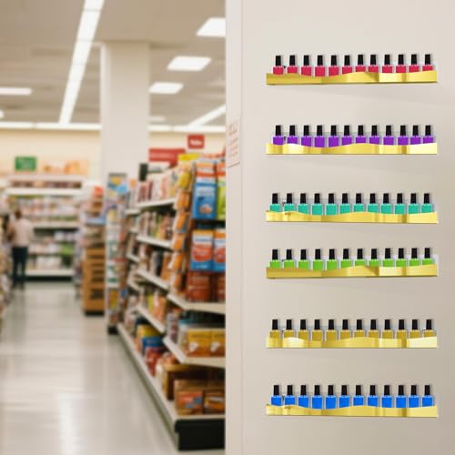 Gold Mirror Nail Polish Wall Rack - 6 Pack, 15 Inch Acrylic Shelves with Variation