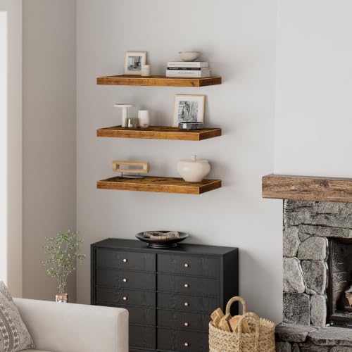 Deep Floating Wall Shelves Set of 3 - Brown, 23.6 x 12 Inches