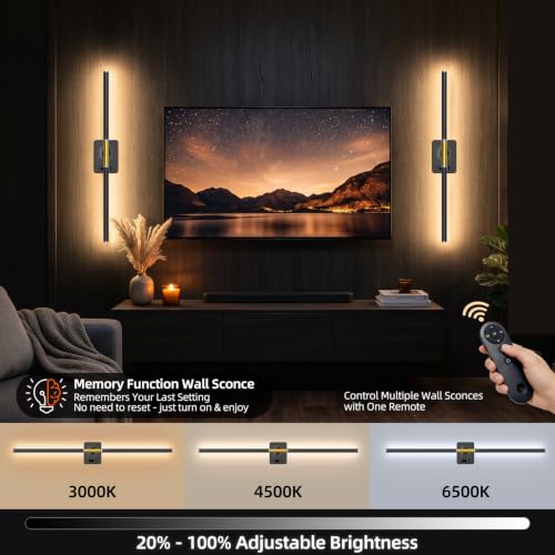 Black Gold Battery Operated Wall Sconces Set of 2 - 28.8 Inch, Detachable Battery, 3CCT Dimming