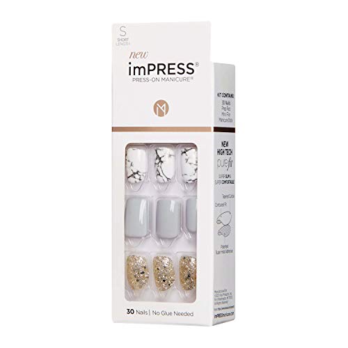 imPRESS Design, Press On Nails, Knock Out, Gray, Short, Size, Squoval, Shape, Includes 30 Nails, Prep Pad, Instructions Sheet, 1 Manicure Stick, 1 Mini File