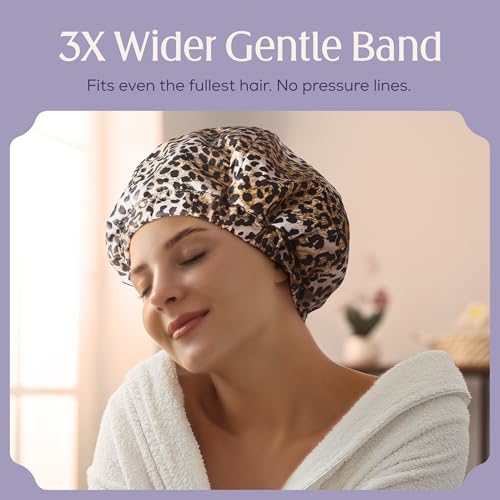 Leopard Pattern Reusable Waterproof Shower Cap for Women with Long Hair