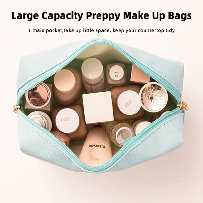 HBselect Preppy Makeup Bag 6 Pcs Travel Toiletry Bag Chenille Letter Patch Makeup Bag Portable Cosmetic Bag for Women PU Leather Waterproof Organizer Make up Bag for Women Girls