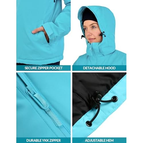ANTARCTICA GEAR Heated Jacket, Ski Jacket Coat, With 12V/16000mAh Battery Pack, 5 Areas Heating Thicken Women Winter Coat