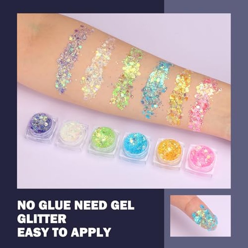 24 Colors Glitter UV Glow in The Dark Gel for Body Face Hair Eyeshadow,UV Black Light Makeup Glitter for Raves Festivals Carnival Party