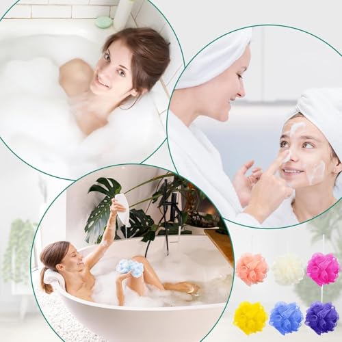 Sunnyray 60 Pcs Mesh Bath Loofahs Set - 6 Colors, Soft Body Sponges for Shower