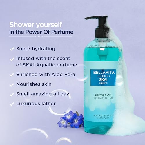 BellaVita Luxury Skai Aquatic Perfume & Body Wash Combo | Unisex Eau De Cologne with Bergamot & Pink Pepper (100ml) + Refreshing Oceanic Shower Gel with Aloe Vera (500ml) | Long-Lasting