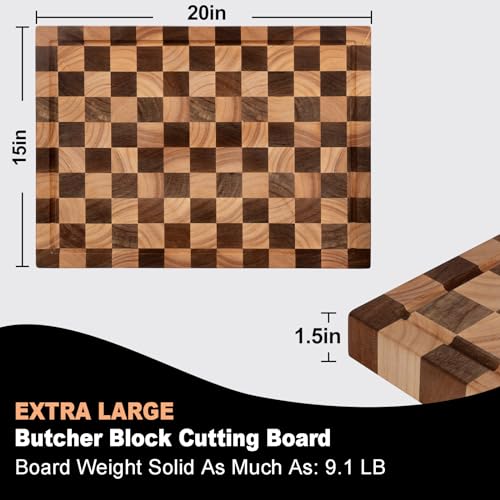 Acacia Wood Cutting Board - 20L x 15W x 1.5H Inch End Grain Butcher Block with Juice Groove - Variation of THIS listing