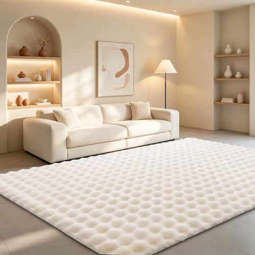 Chovy Creamy White Rabbit Plush Rug 5x8 ft Fluffy Faux Fur Kids & Nursery Decor