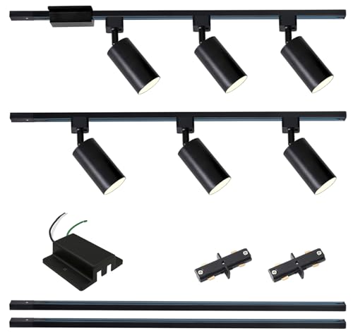 Black 6-Light LED Track Lighting Kit with 6.6ft H Track Rails & Canopy Connector