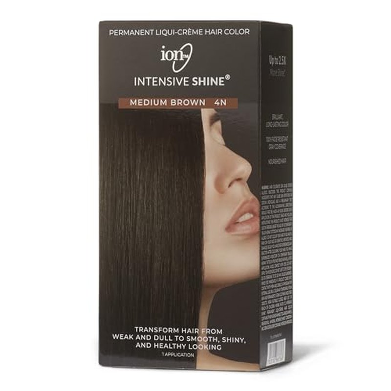 ION Intensive Shine Permanent LiquiCreme Hair Color Kit Fade Resistant Gray Coverage 2.5 Times More Shine Brilliant Long Lasting Color Medium Brown 4N