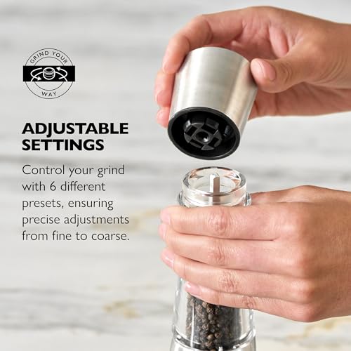 Stainless Steel Pepper Mill - 7.5-Inch Adjustable Spice Grinder by Cole & Mason - Derwent Series