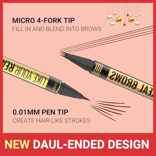 Microblading Eyebrow Pen - 2-in-1 Dual-Ended Eyebrow Pencil with Micro-Fork Tip & Precise Brush-Tip for Natural, Long Lasting Brows - Dark Brown