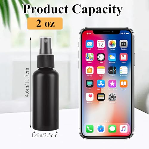 Black Plastic Spray Bottles 2 oz Set with Labels and Funnels - 60 Pack