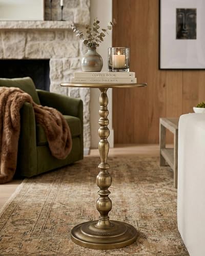 25-Inch Art Deco Bronze Side Table - Vintage Metal Accent End Table