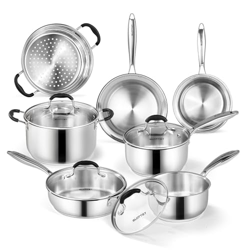 11-Piece Stainless Steel Cookware Set with Steamer - Non-Toxic, Induction & Oven Safe