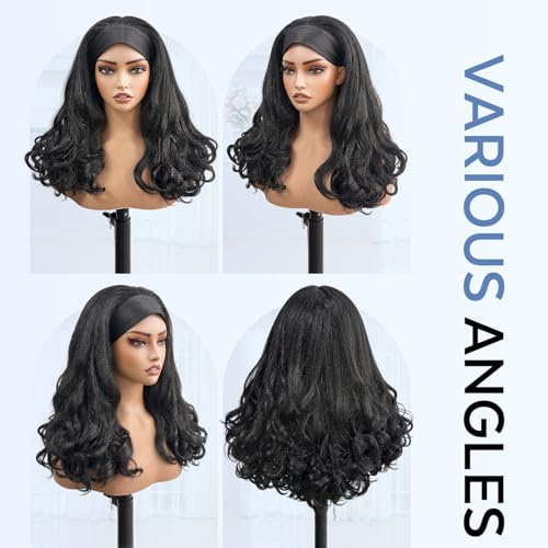 Curly Headband Wig for Black Women 20 Inch Kinky Straight Afro Style with Attached Headbands - #1B Black