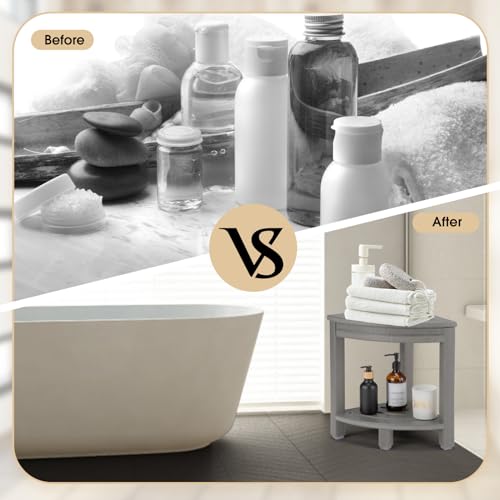 Apolimi Grey HDPE Corner Shower Stool with Storage Shelf, Non-Slip Bath Seat